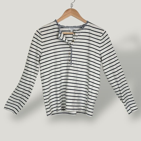 J.Crew Striped Henley Black Striped Preppy Nautical Ruffles Women's Size Small - Picture 3 of 10